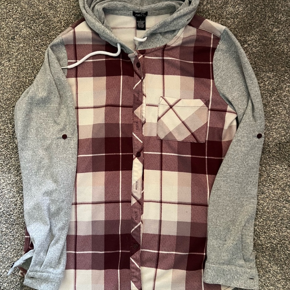 Rue21 Gray and White Plaid Shirt